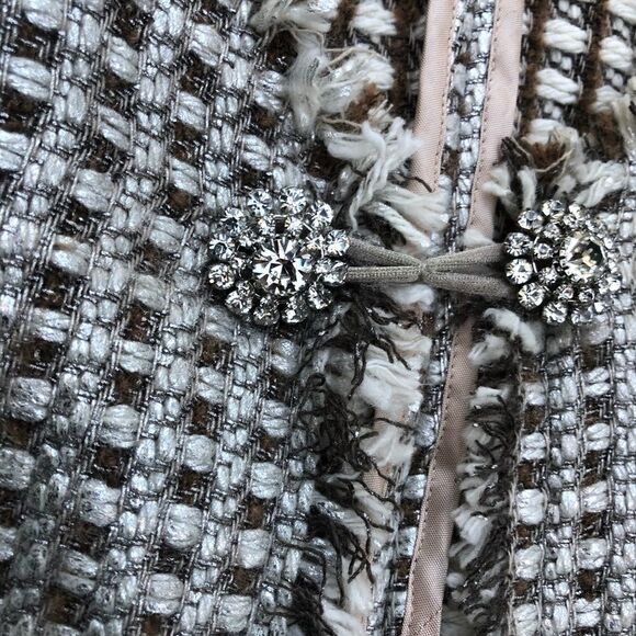 Trina Turk Tweed Fringe Trim Jewel clasp jacket XS - Picture 2 of 7